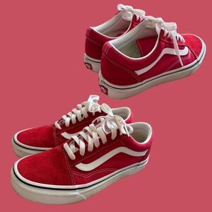 Vans Red and White Old Skool Low-Top Sneakers